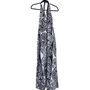 Banana Republic Factory Linen Brown and White Paisley Halter Top Maxi Dress Sz 2
